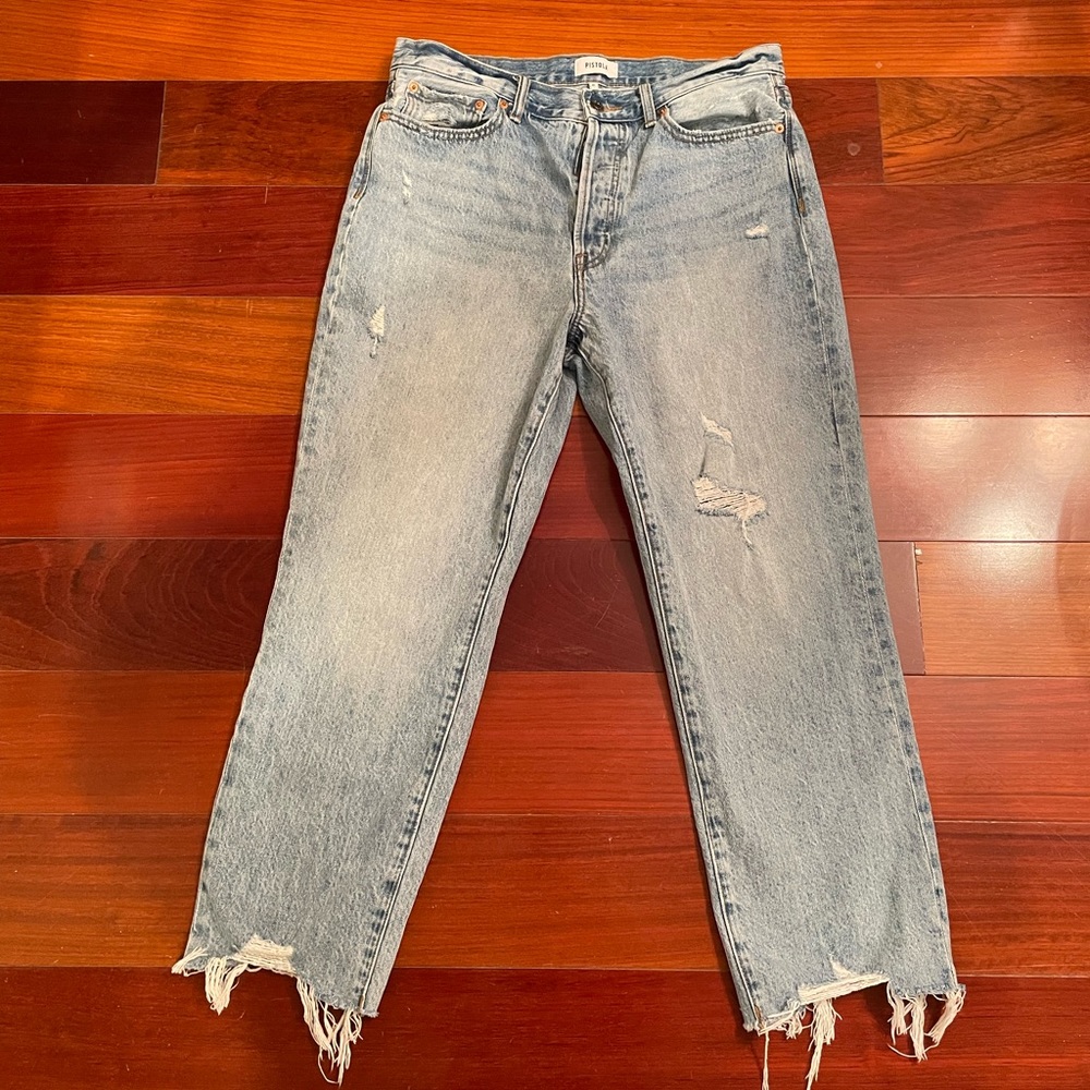 Pistola Charlie High Rise Button Fly Straight Fray Hem Light Wash Jean Sz 31